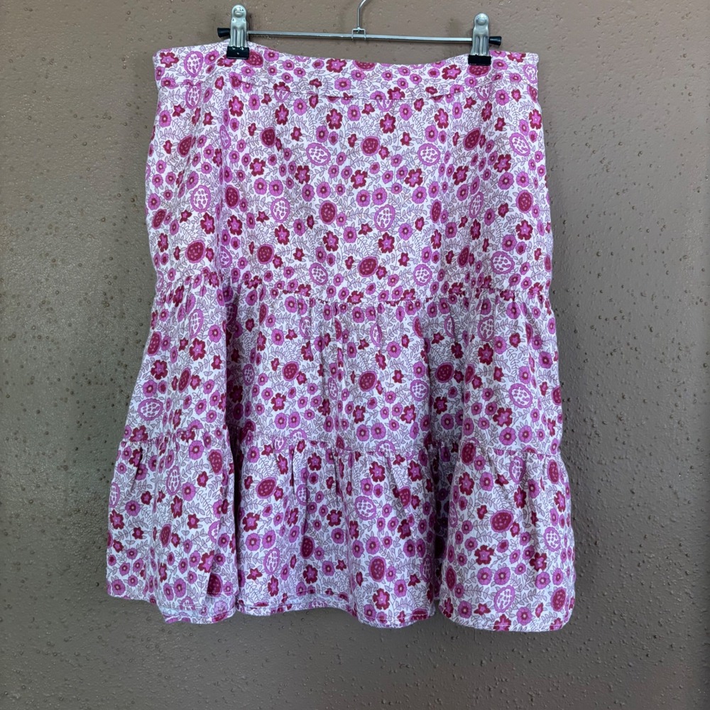 Gap Pink Floral Tiered Linen Skirt Womens 12 Purple Cotton Lined Boho